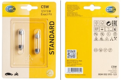 Sada 2 žárovek HELLA C5W 12 V 5 W, SV8.5-8 – Standard