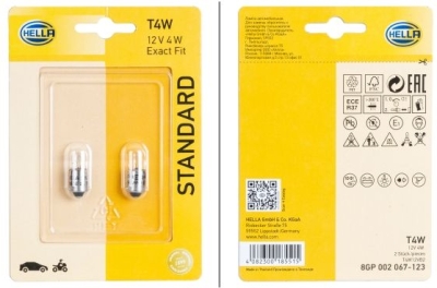 Sada 2 žárovek HELLA T4W 12 V 4 W, BA9s – Standard
