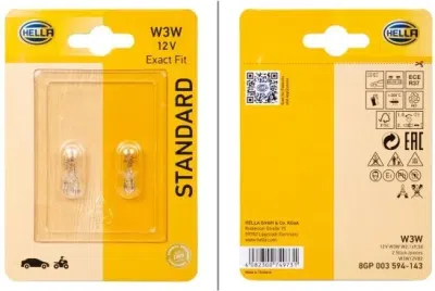 Sada 2 žárovek HELLA W3W 12 V 3 W, W2.1x9.5 – Standard