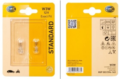 Sada 2 žárovek HELLA W3W 12 V 3 W, W2.1x9.5 – Standard