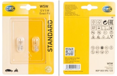 Sada 2 žárovek HELLA W5W 12 V 5 W, W2.1x9.5 – Standard