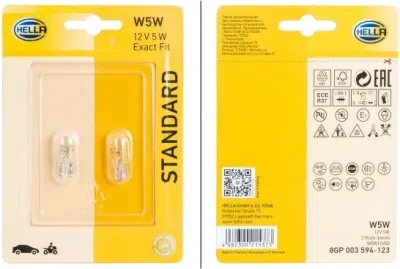 Sada 2 žárovek HELLA W5W 12 V 5 W, W2.1x9.5 – Standard