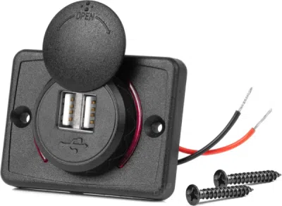 AMIO 04230 – vestavná USB nabíječka se dvěma porty a červeným podsvícením, 12/24 V