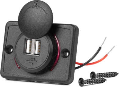 AMIO 04230 – vestavná USB nabíječka se dvěma porty a červeným podsvícením, 12/24 V