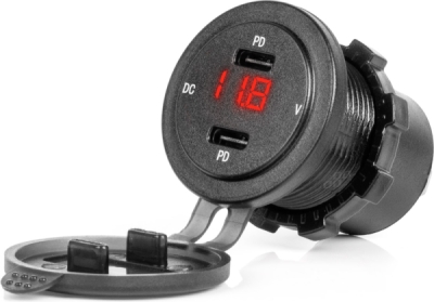 AMIO 04225 – vestavná nabíječka USB-A / USB-C s voltmetrem, 12/24 V