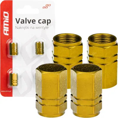 AMIO 03633 – žluté hliníkové čepičky ventilků, 4 ks
