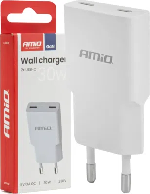 AMIO 04839 – síťová nabíječka GaN, 30 W, 2× USB-C
