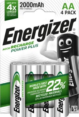 ENERGIZER RECHARGE POWER PLUS AA HR6 1,2 V 2000 mAh – nabíjecí NiMH baterie, 4 ks