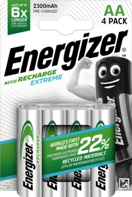ENERGIZER RECHARGE EXTREME AA HR6 1,2 V 2300 mAh – nabíjecí NiMH baterie, 4 ks