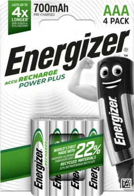 ENERGIZER RECHARGE POWER PLUS AAA HR03 1,2 V 700 mAh – nabíjecí NiMH baterie, 4 ks