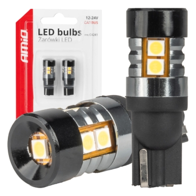 04241 LED žiarovky CANBUS T10 W5W 9 SMD 3030 Biela 12V 24V AMiO