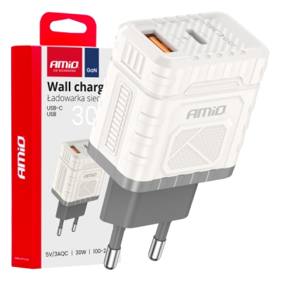 04286 Sieťová nabíjačka Quick Charge GaN 30W USB-A + USB-C AMiO