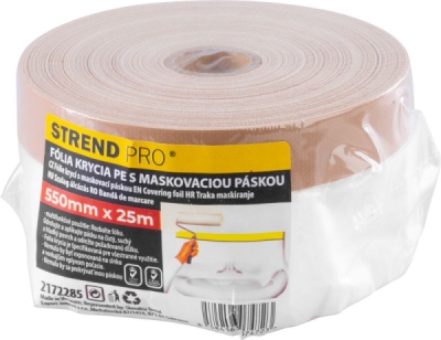 2172285 Fólia krycia Strend Pro, 550 mm, L-25 m, PE, s látkovou lepiacou páskou, zakrývacia, na podlahu STRENDPRO