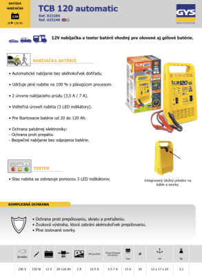 Nabíjačka batérií TCB 120 AUTOMATIC 12V 023284 GYS