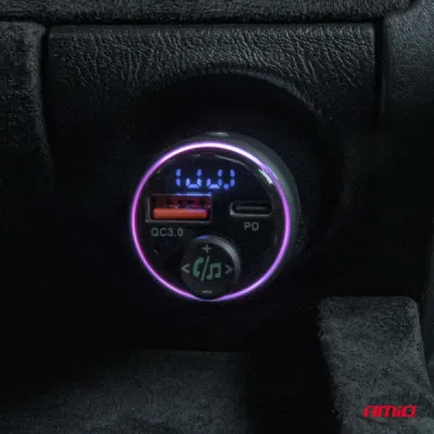 FM transmitter 1×USB-A 1×USB-C 12/24V AMiO-04655