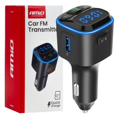 FM transmitter 1×USB-A 2×USB-C 12/24V AMiO-04651