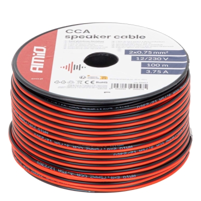 Vodič reproduktora dvojžilový CCA 2x0.75mm2 100m 3.75A AMiO-04457