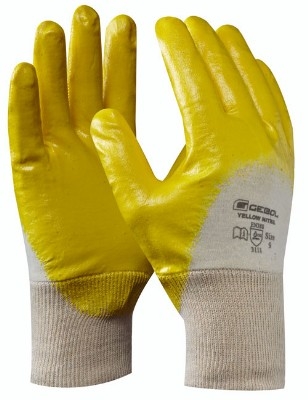 Pracovné rukavice pre montážne práce YELLOW NITRIL č.8, s nitrilovou ochrannou vrstvou