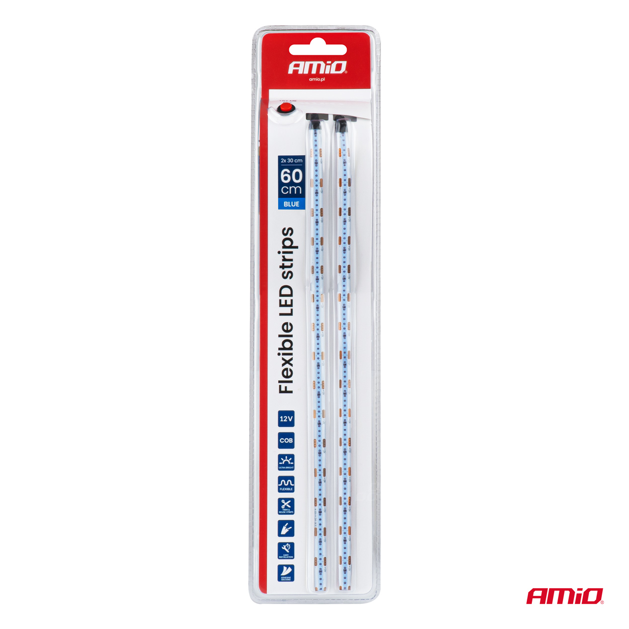 LED pásiky COB do auta modrá 2x30 cm 12 V AMiO-04571