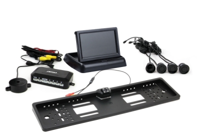 Parkovací asistent TFT02 4,3” s kamerou HD-402-LED 4-senzorové, čierne