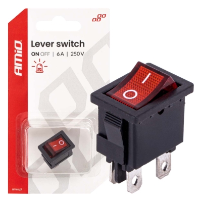 Prepínač kolískový s červeným podsvietením 6A 250V AMiO-04439