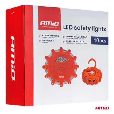 Núdzové svietidla LED 12SMD+3SMD 10 kusov, červené AMiO-04672