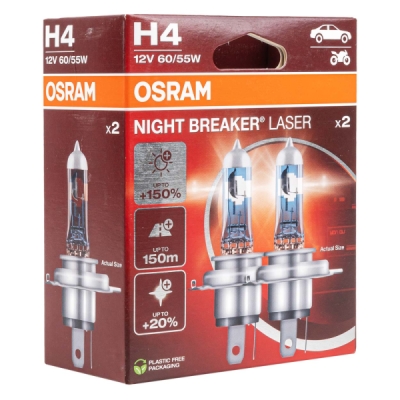 Halogénové žiarovky Osram H4 12V 60/55W P43t NIGHT BREAKER LASER +150% 2 ks