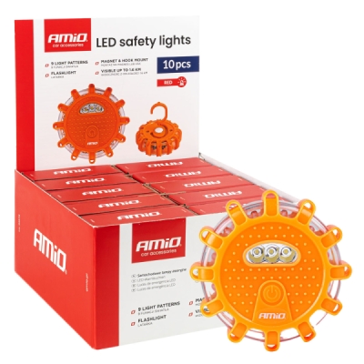 Núdzové svietidla LED 12SMD+3SMD 10 kusov, červené AMiO-04672