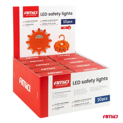 Núdzové svietidla LED 12SMD+3SMD 10 kusov, červené AMiO-04672