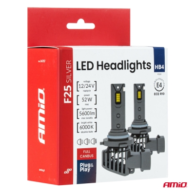 LED žiarovky hlavného svietenia Séria F25 SILVER FULL CANBUS HB4 9006 52W 12V 24V AMiO-04707