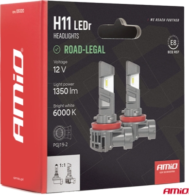LEDr žiarovky s cestnou homologizáciou R37 E-MARK H11 PnP FAN 18W AMiO-05120