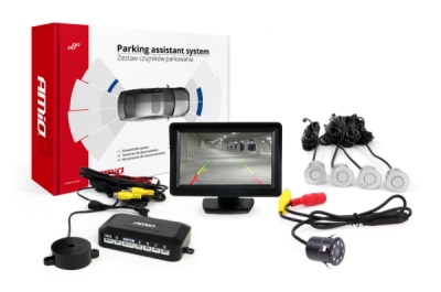 Parkovací asistent TFT01 4,3" s kamerou HD-307-IR 4-senzorové strieborné