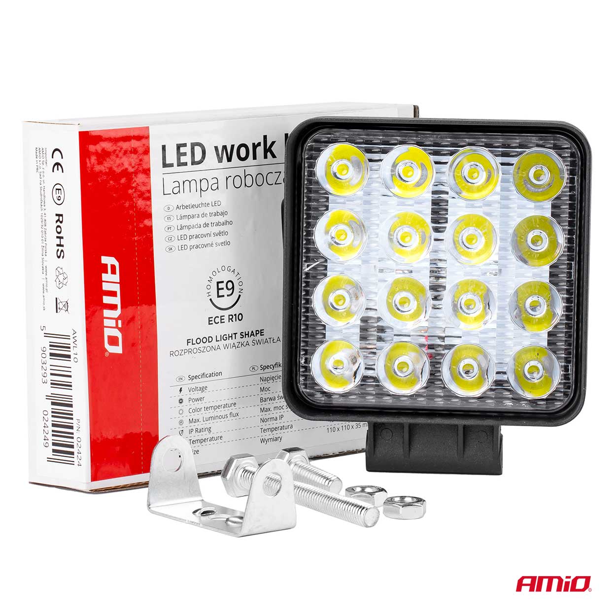 LED pracovné svetlo AWL10 16LED FLOOD 9-36V AMiO-02424