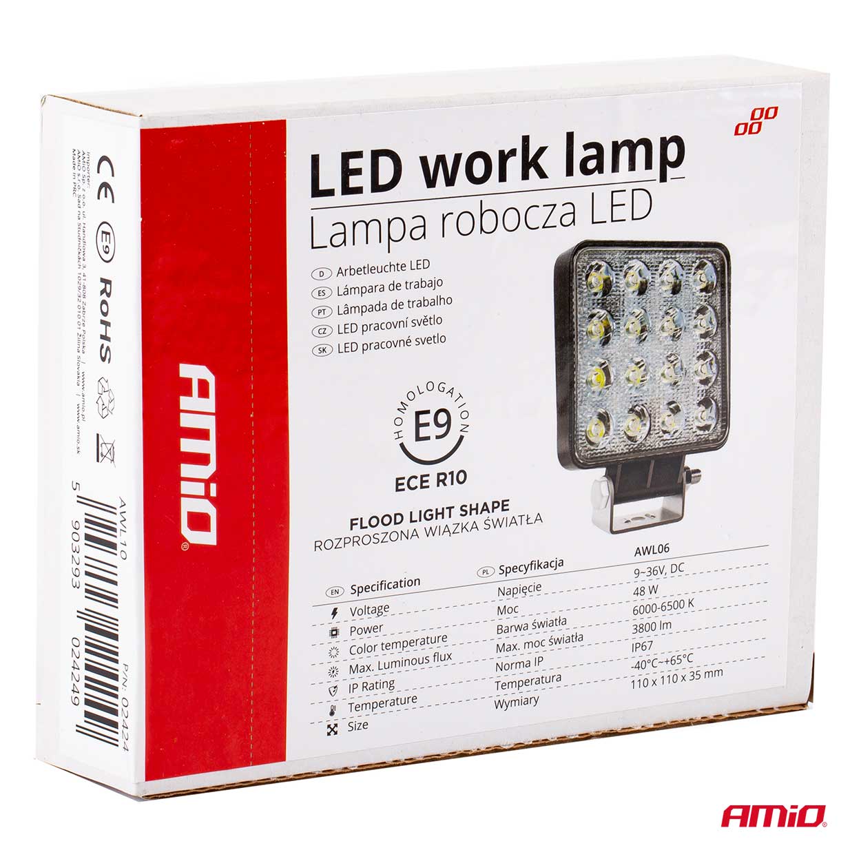 LED pracovné svetlo AWL10 16LED FLOOD 9-36V AMiO-02424