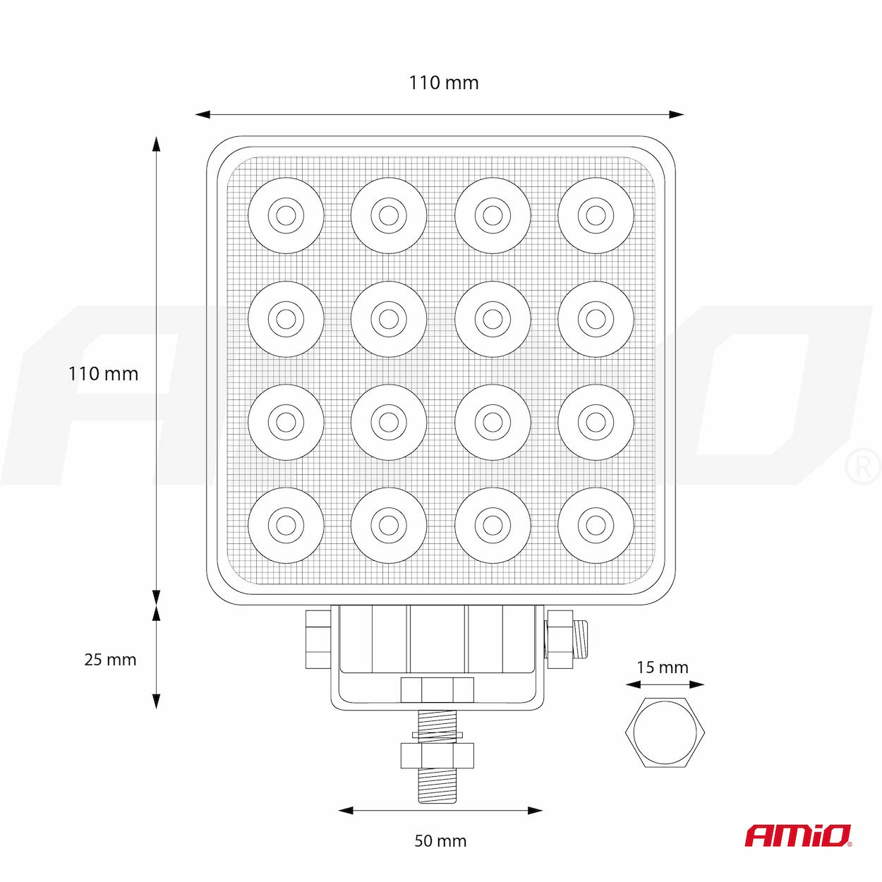 LED pracovné svetlo AWL10 16LED FLOOD 9-36V AMiO-02424