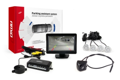 Parkovací asistent TFT01 4,3" s kamerou HD-310 4-senzorové strieborné