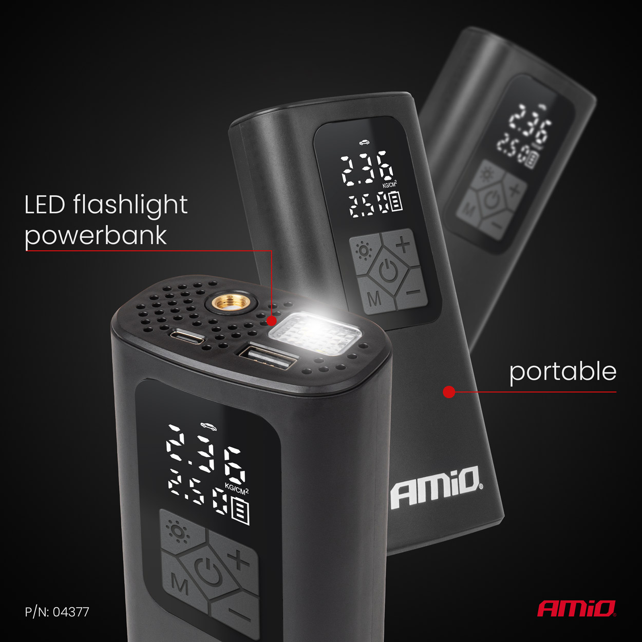 Bezdrôtový vzduchový kompresor LED USB-C 40W AMiO-04377