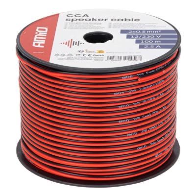 Vodič reproduktora dvojžilový CCA 2x0.5mm2 100m 2.5A AMiO-04456