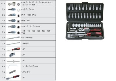 Sada nářadí gola 1/4" 46 kusů KS TOOLS 911.0646