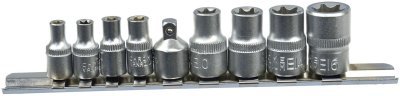 Nástrčné hlavice torx E5-16, 1/4", 3/8", 9ks na liště GEKO G10169