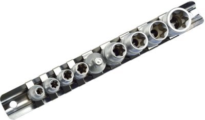 Nástrčné hlavice torx E5-16, 1/4", 3/8", 9ks na liště GEKO G10169
