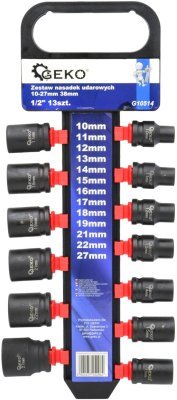 Nástrčné rázové hlavice 1/2", 10-27mm, 38mm, 13ks GEKO G10514