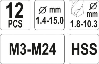 Vrtáky do přetržených šroubů YATO 12 kusů