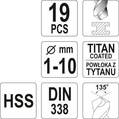 Yato Sada vrtáků do železa HSS-TiN 19ks 1-10mm