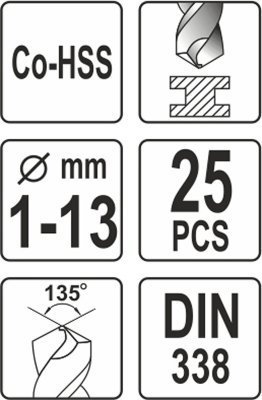 Yato Sada vrtáků na kov 25ks HSS-COBALT 1-13mm