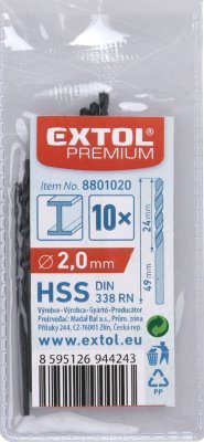 Vrták na kov EXTOL PREMIUM 10ks, 2mm