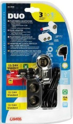 Rozdvojka 12/24V DUO 3+1, USB 1200mA, kabel 200cm