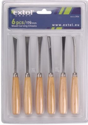 EXTOL CRAFT dláta řezbářská s dřevěnou rukojetí, sada 6ks, 3936
