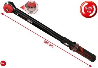 Momentový klíč s ráčnovou hlavou s přestavením otočným knoflíkem 1/4" ERGOTORQUE®precision, 5-25 Nm KS TOOLS 516.1412