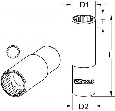 Speciální nástrčný ořech na zapalovací svíčky 3/8", mimořádně tenké stěny, 14mm KS TOOLS 911.3991